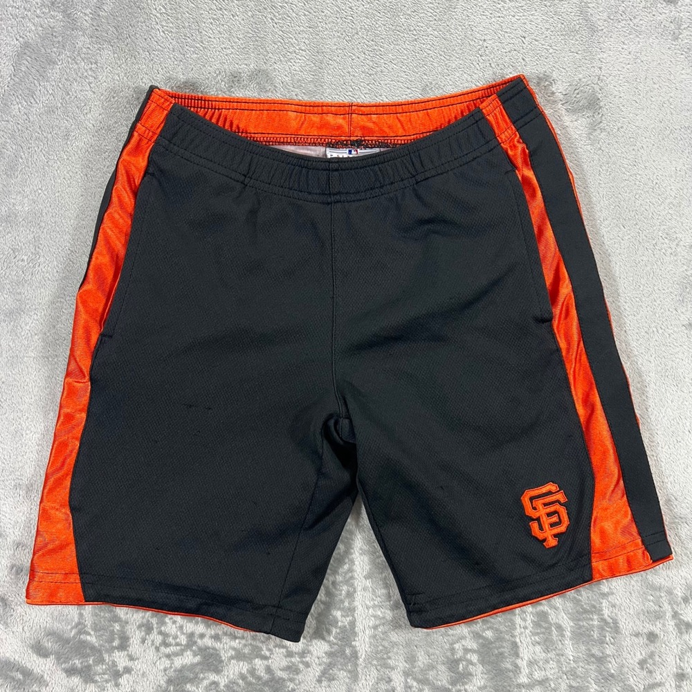 SF Giants Athletic Shorts Boys Medium Black Orange Good 2012‎ Genuine Logo MLB